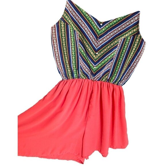 Poetry Multicolor Adjustable Spaghetti Strap Elastic Waist Romper Women's Sz M - Picture 3 of 11